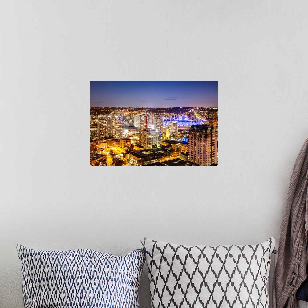 A bohemian room featuring Skyline At Dusk, Vancouver, British Columbia, Canada