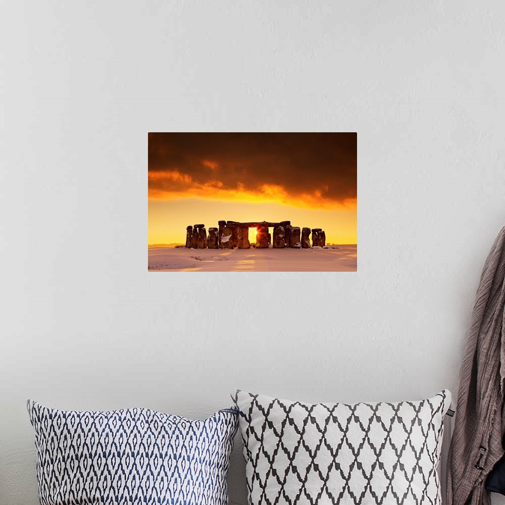 A bohemian room featuring Stonehenge At Sunset In Winter, Salisbury Plain, Wiltshire, England