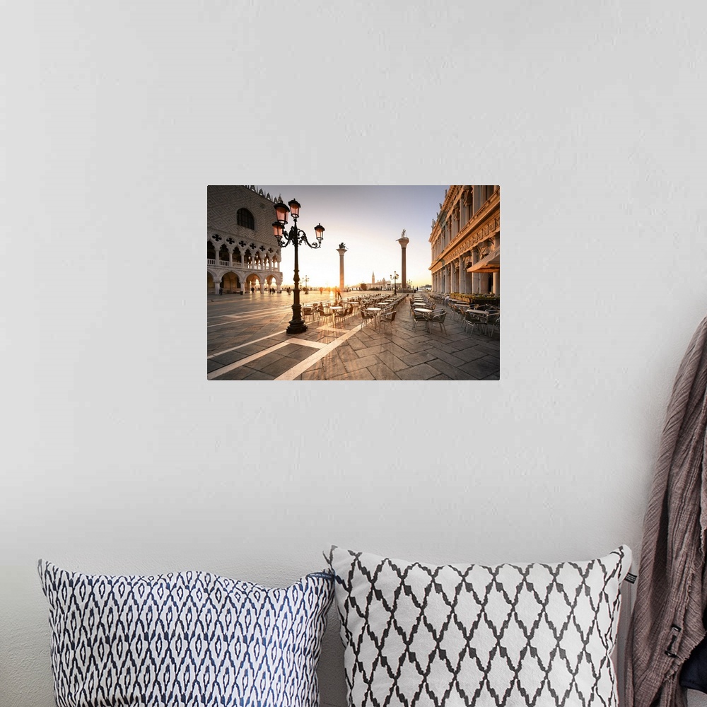 A bohemian room featuring Sunrise in San Marco Square, with San Giorgio Church on the background. Venice, Veneto, Italy.