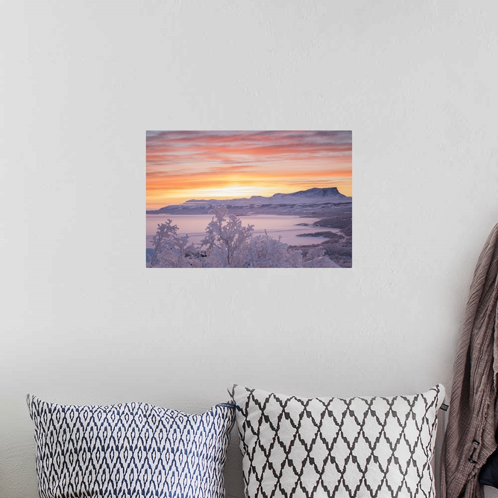 A bohemian room featuring Sunrise with burning sky, Abisko, Kiruna, Sweden, Europe