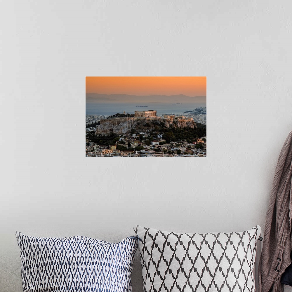 A bohemian room featuring Sunset top view over Acropolis, Athens, Attica, Greece