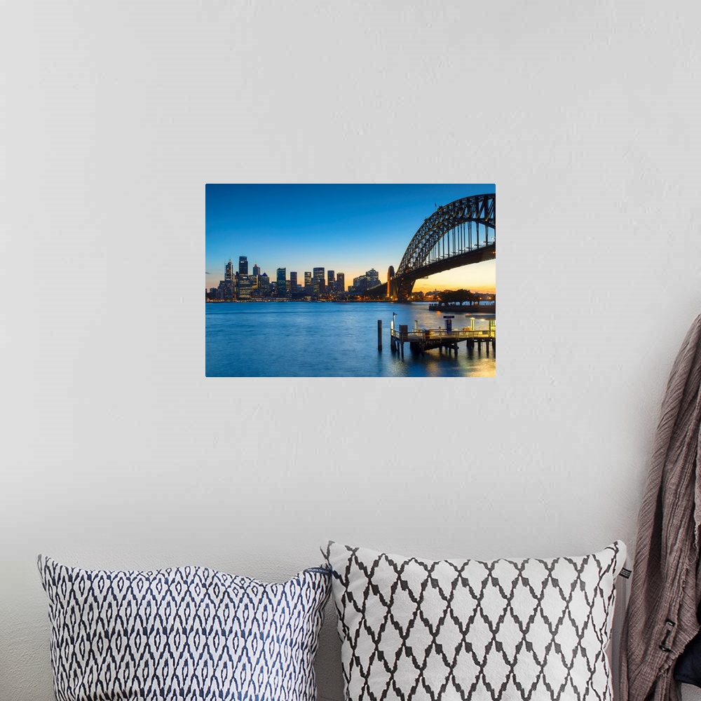 A bohemian room featuring Sydney Harbour Bridge And Skyline At Sunset, Sydney, New South Wales, Australia