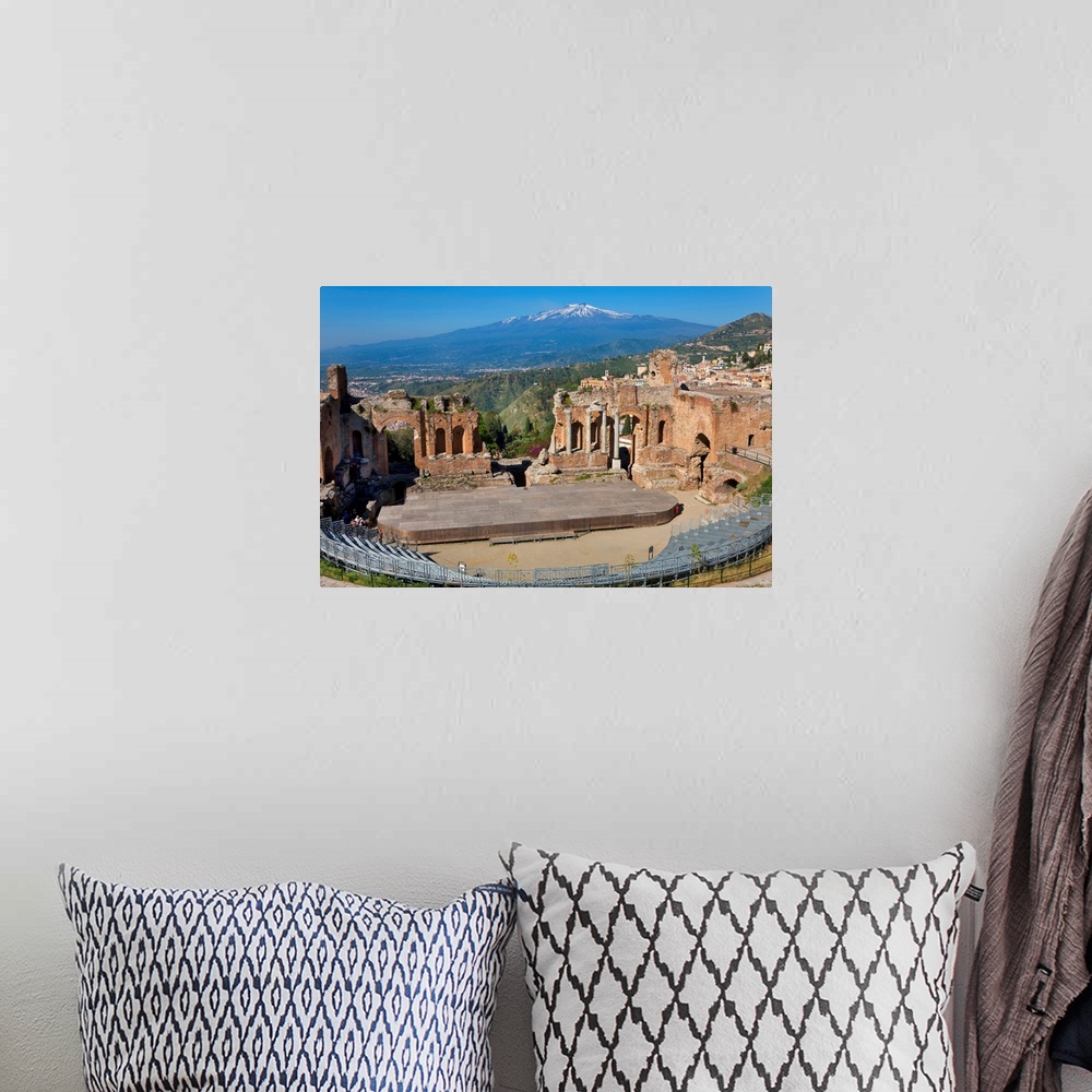 A bohemian room featuring The Greek theatre and Mount Etna, Taormina, Sicily, Italy