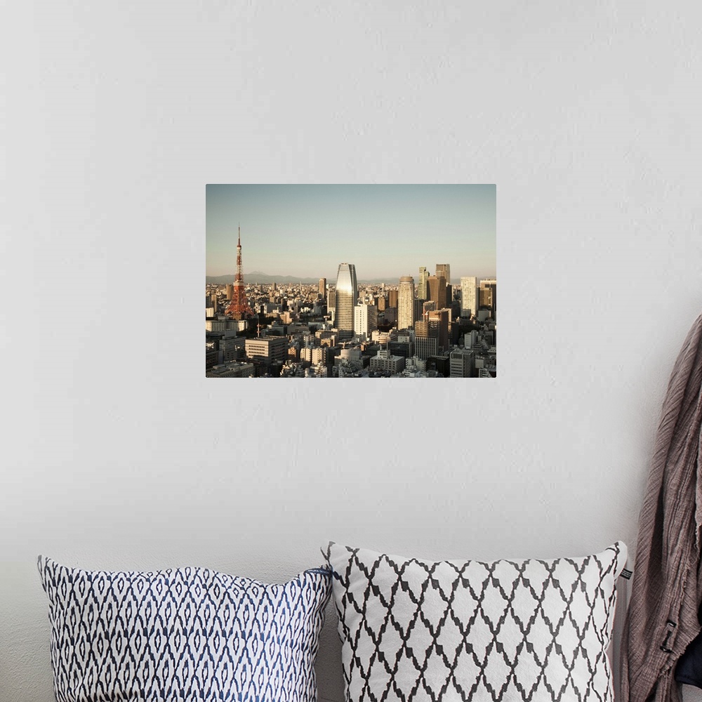 A bohemian room featuring Tokyo Tower and Mt. Fuji from Shiodome, Tokyo, Japan