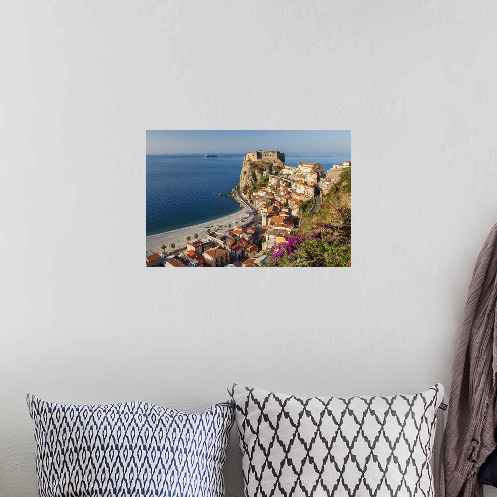 A bohemian room featuring Town View with Castello Ruffo, Scilla, Calabria, Italy
