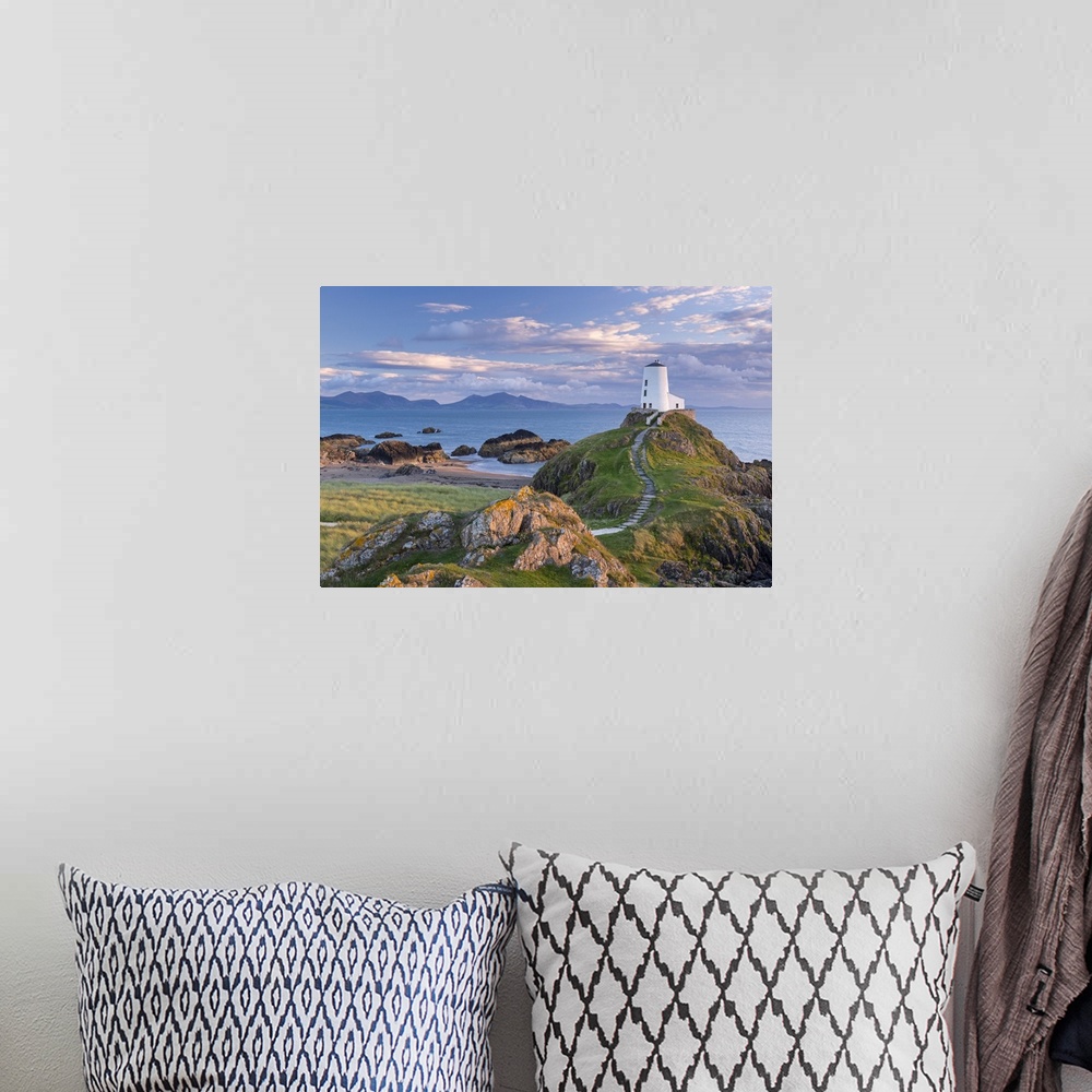 A bohemian room featuring Twr Mawr lighthouse on Llanddwyn Island in Anglesey, North Wales, UK. Autumn (September) 2013.