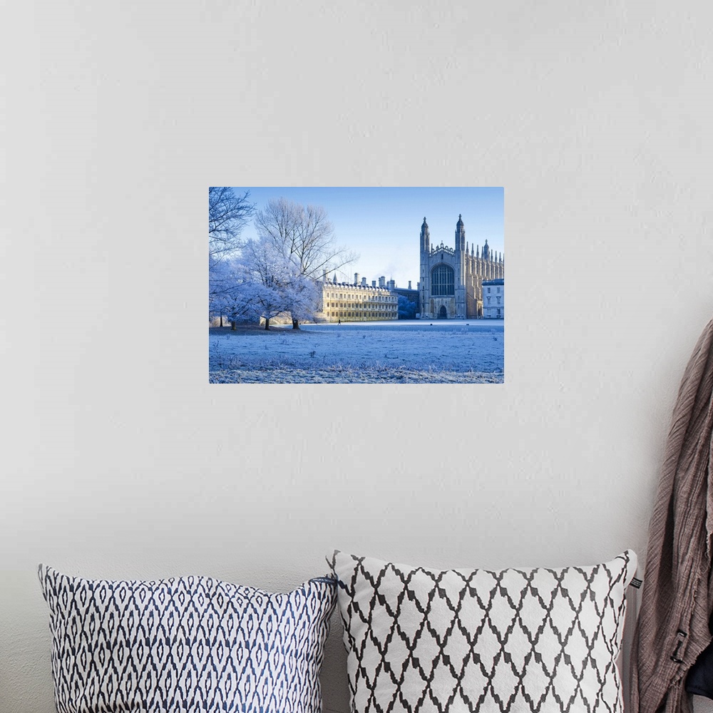 A bohemian room featuring UK, England, Cambridgeshire, Cambridge, The Backs, King's College Chapel in winter