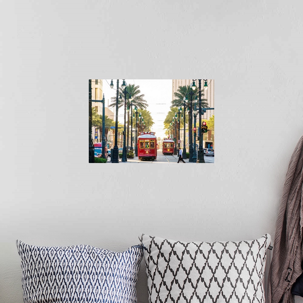 A bohemian room featuring United States, Louisiana, New Orleans. Canal Street streetcar line in the French Quarter.