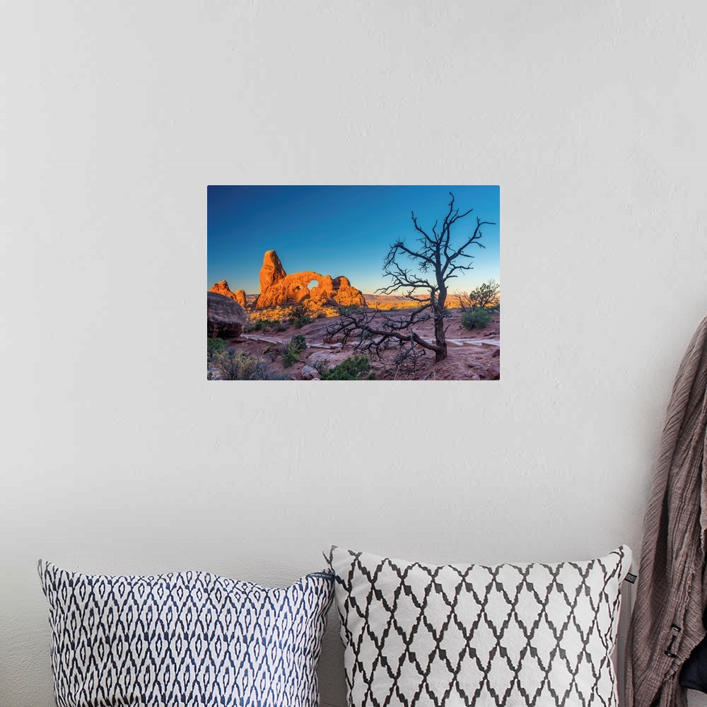 A bohemian room featuring USA, Utah, Arches National Park, The Windows, Turret Arch.