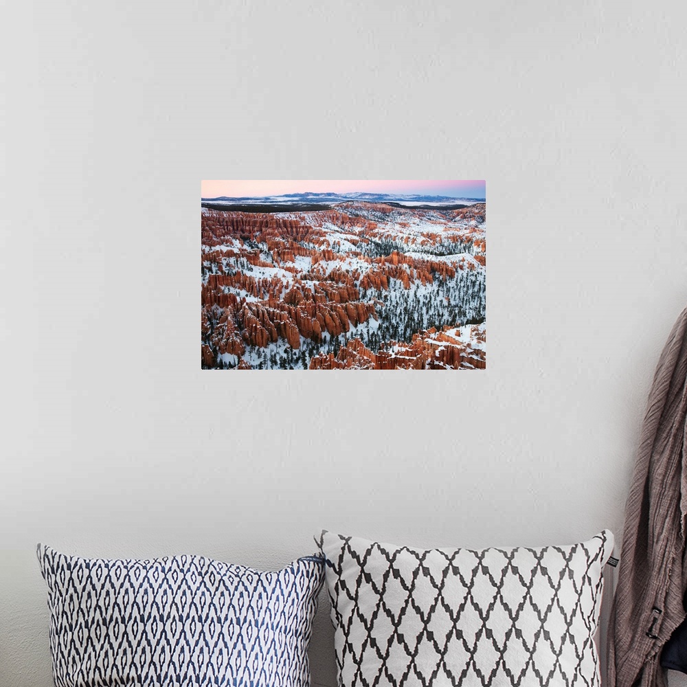 A bohemian room featuring USA, Utah, Bryce Canyon National Park, Bryce Amphitheater from Bryce Point dusk, winter