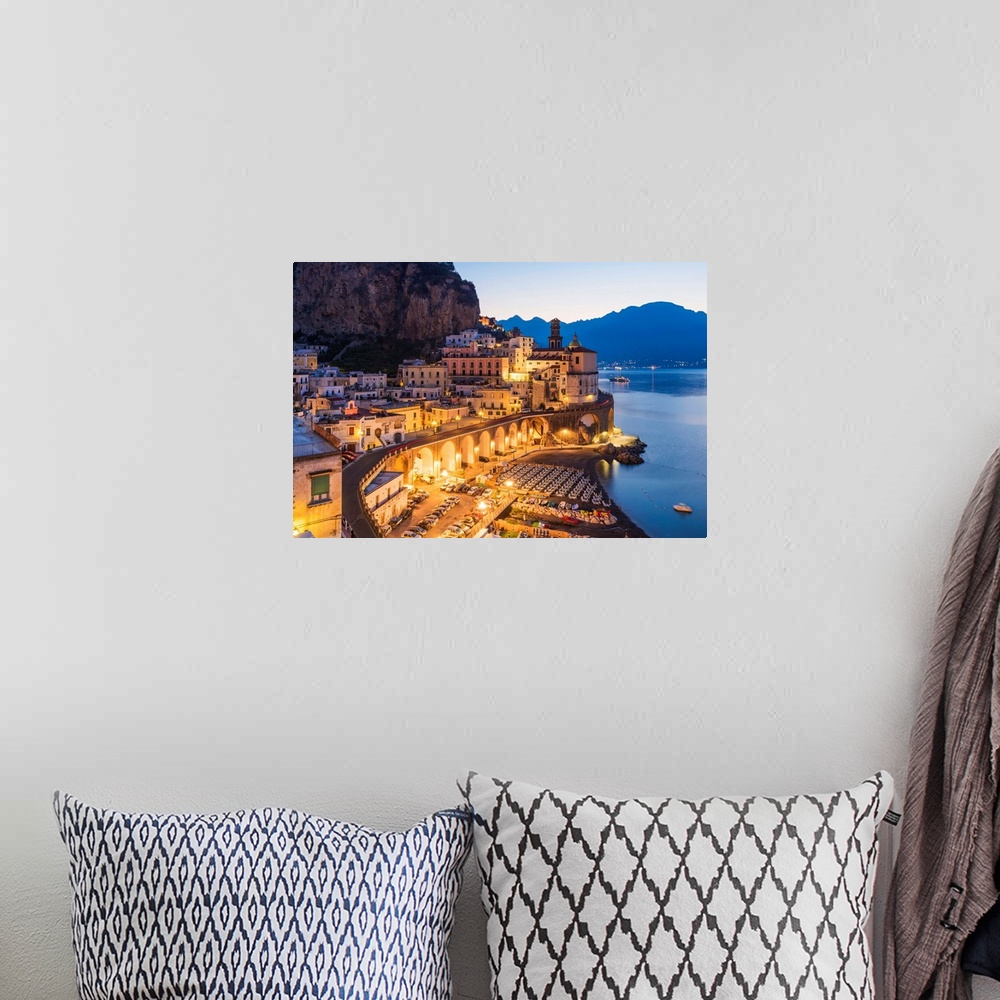 A bohemian room featuring Atrani, Amalfi Coast, Salerno Province, Campania, Italy-View Of The Small Village Of Atrani Durin...