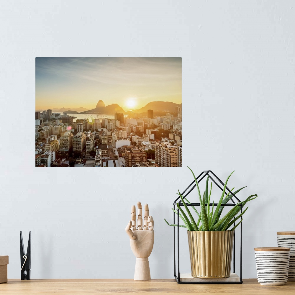 A bohemian room featuring View over Botafogo towards the Sugarloaf Mountain at sunrise, Rio de Janeiro Brazil