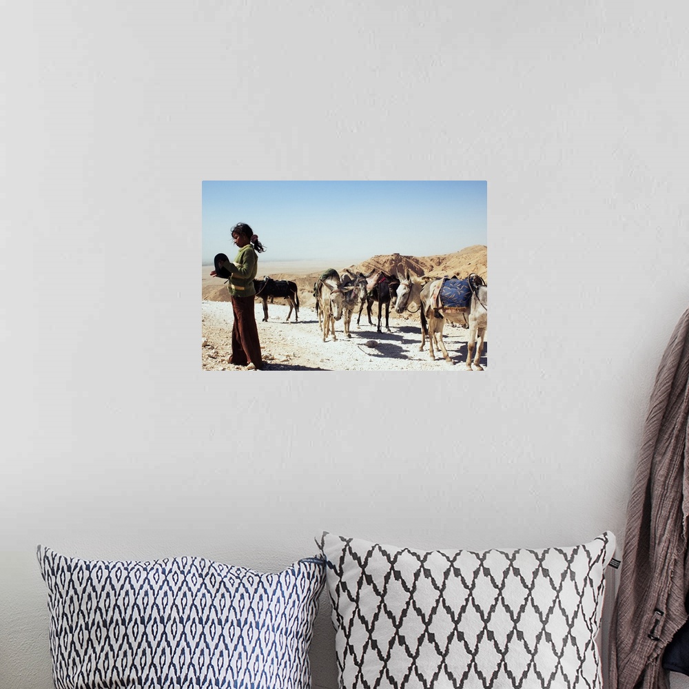 A bohemian room featuring A Young Girl With Her Caravan of Donkeys