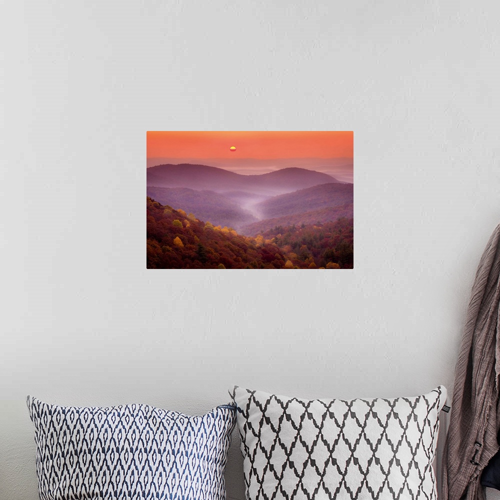 A bohemian room featuring Sun Rises Over the Chattahoochee National Forest in Autumn; GA