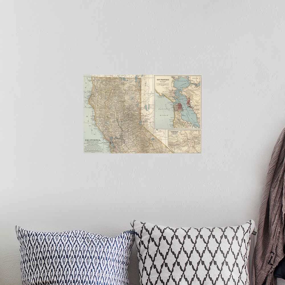 A bohemian room featuring California, Northern Part - Vintage Map