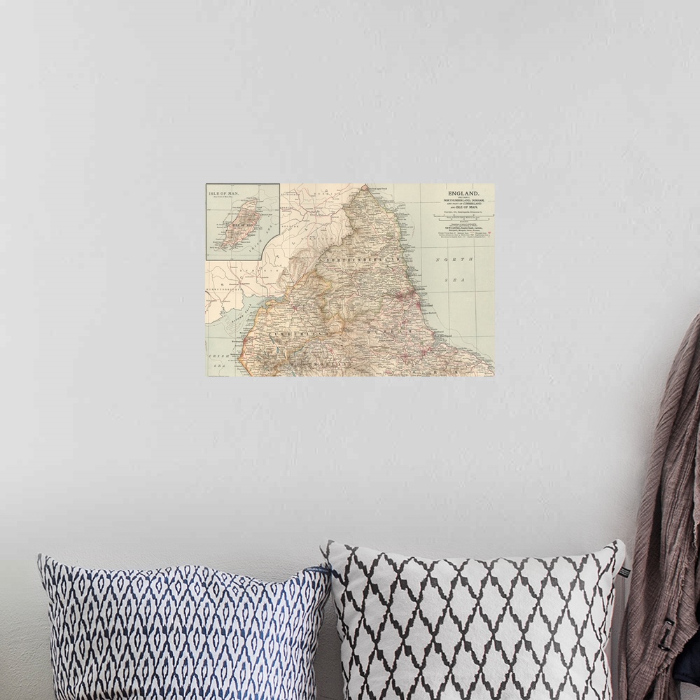 A bohemian room featuring England and Isle of Man - Vintage Map