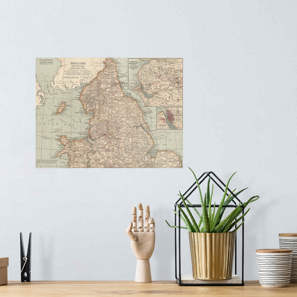 A bohemian room featuring England and Wales, Northern Part - Vintage Map