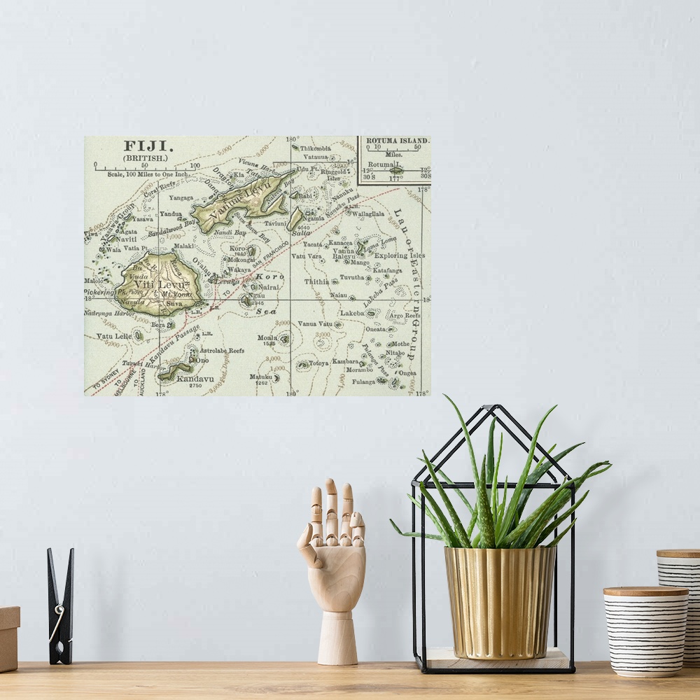 A bohemian room featuring Fiji - Vintage Map