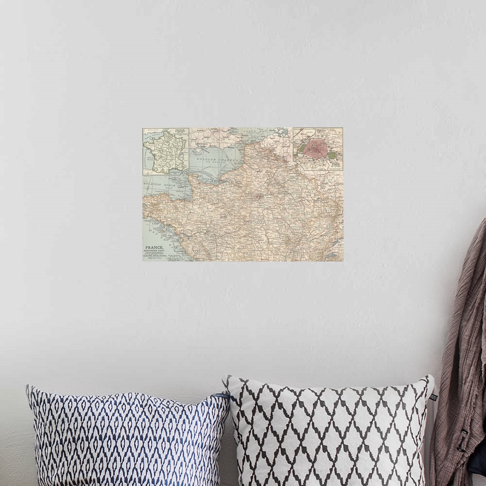 A bohemian room featuring France, Northern Part - Vintage Map