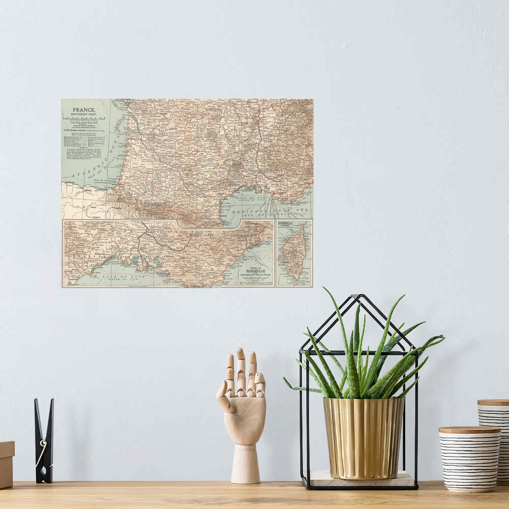 A bohemian room featuring France, Southern Part - Vintage Map