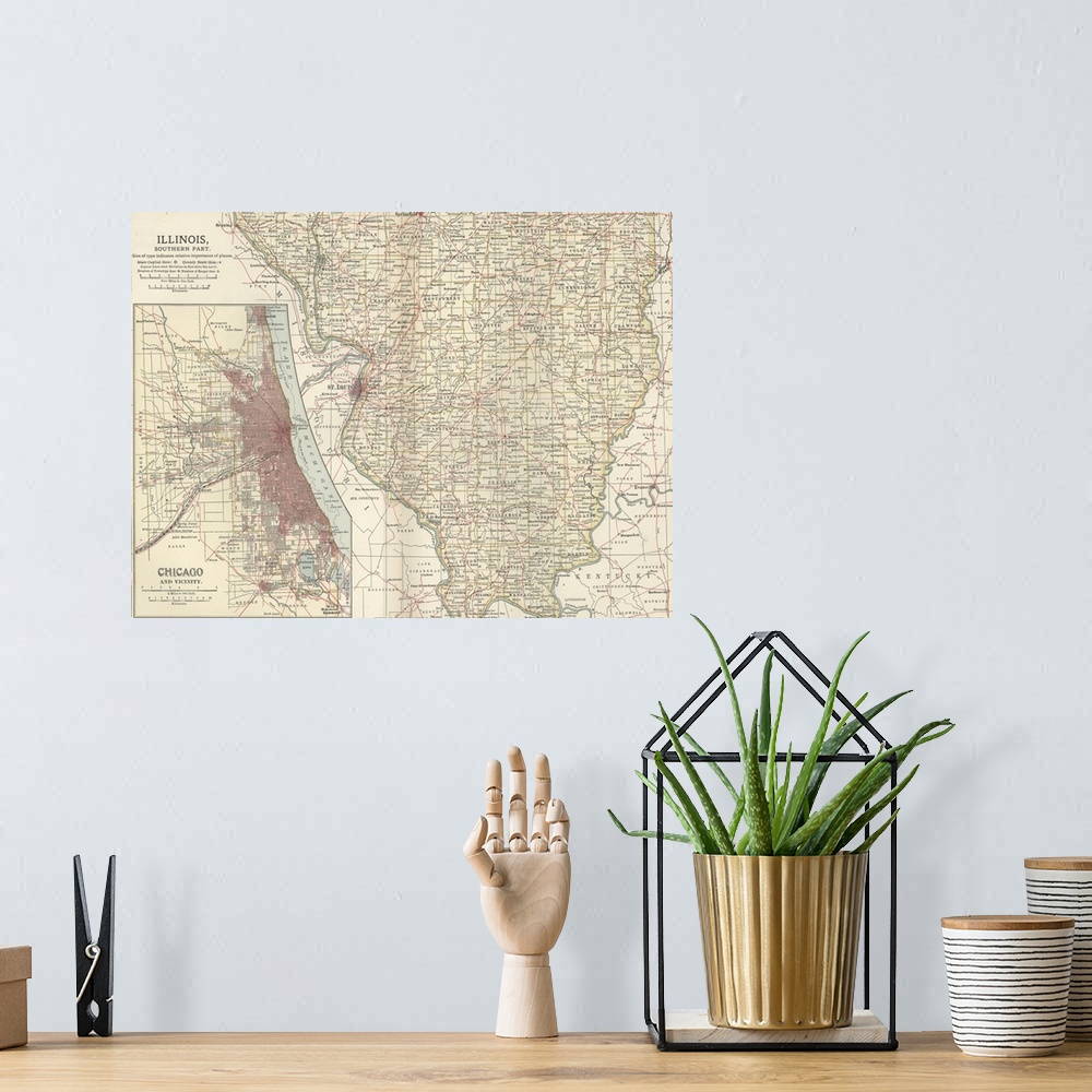 A bohemian room featuring Illinois, Southern Part - Vintage Map