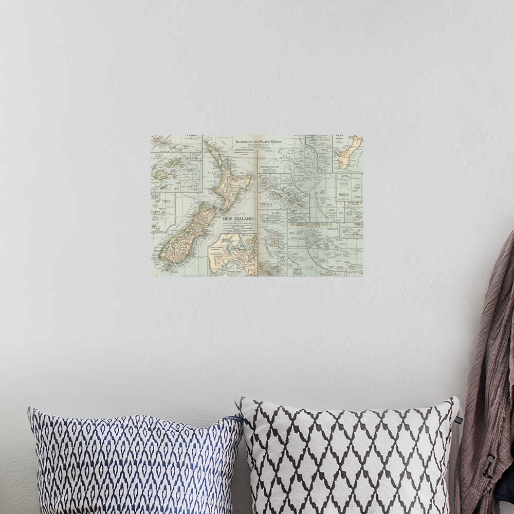 A bohemian room featuring Islands of the Pacific Ocean - Vintage Map