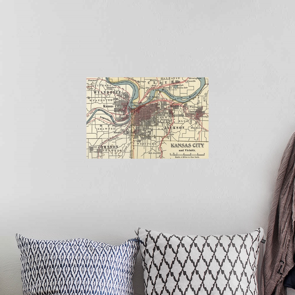 A bohemian room featuring Kansas City - Vintage Map
