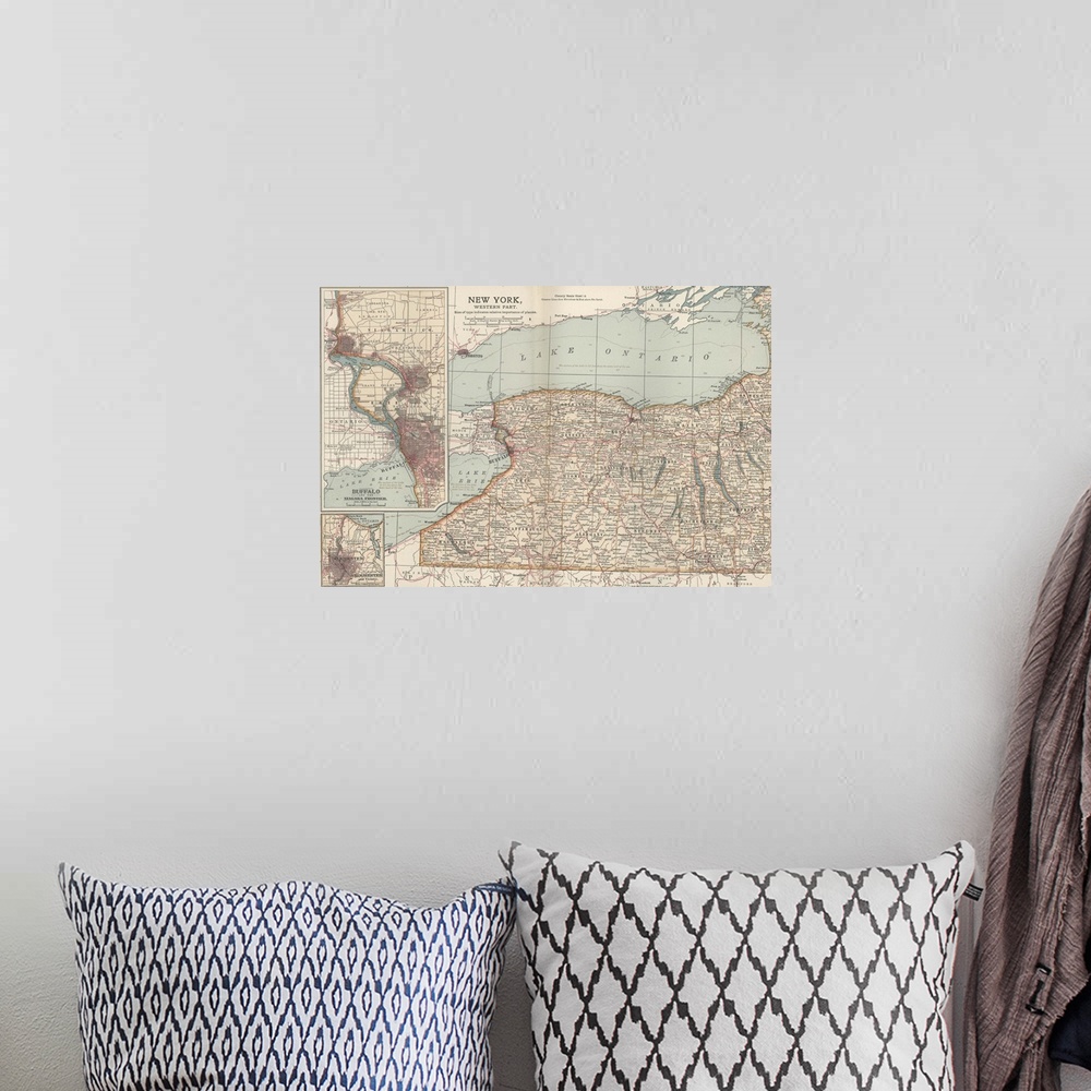 A bohemian room featuring New York, Western Part - Vintage Map