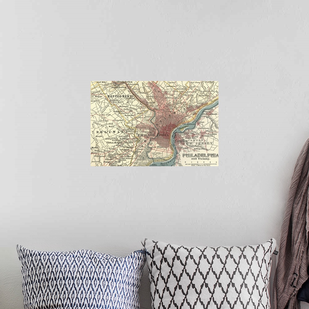 A bohemian room featuring Philadelphia - Vintage Map
