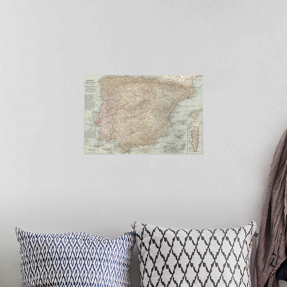 A bohemian room featuring Spain - Vintage Map
