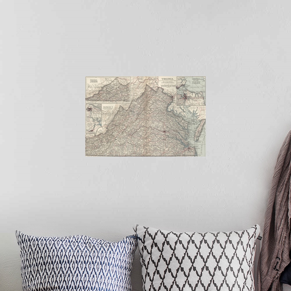 A bohemian room featuring Virginia - Vintage Map
