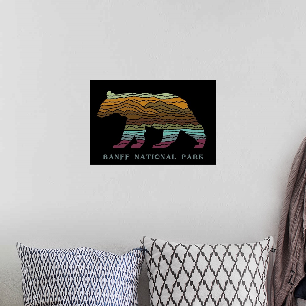 A bohemian room featuring Banff National Park, Bear Stripes: Graphic Travel Poster