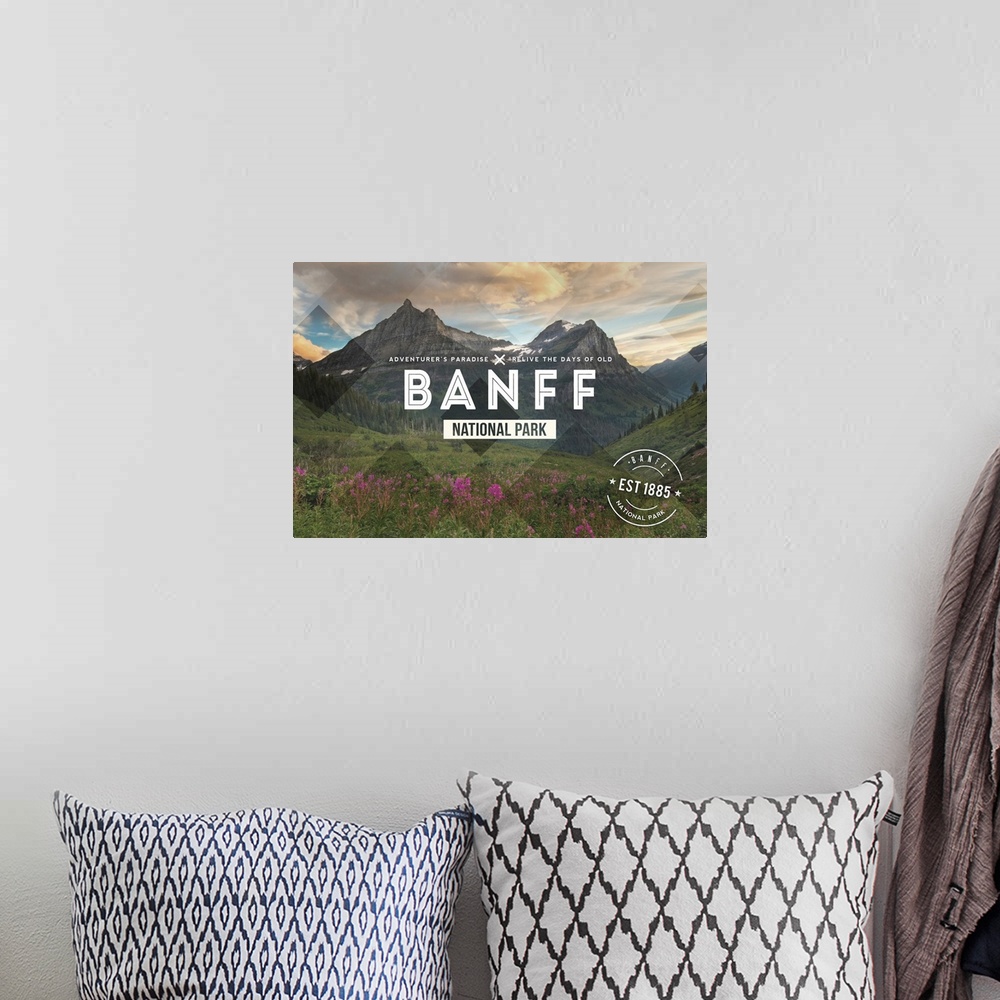 A bohemian room featuring Banff National Park, Est 1885: Travel Poster