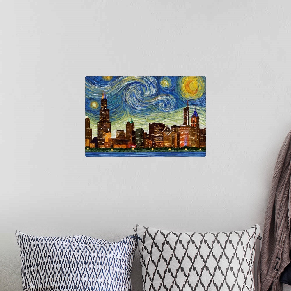 A bohemian room featuring Chicago, Illinois - Starry Night City Series