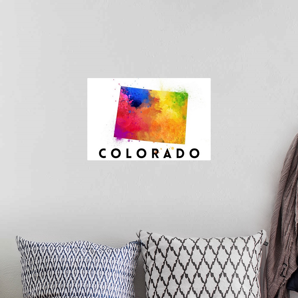 A bohemian room featuring Colorado - State Abstract Watercolor