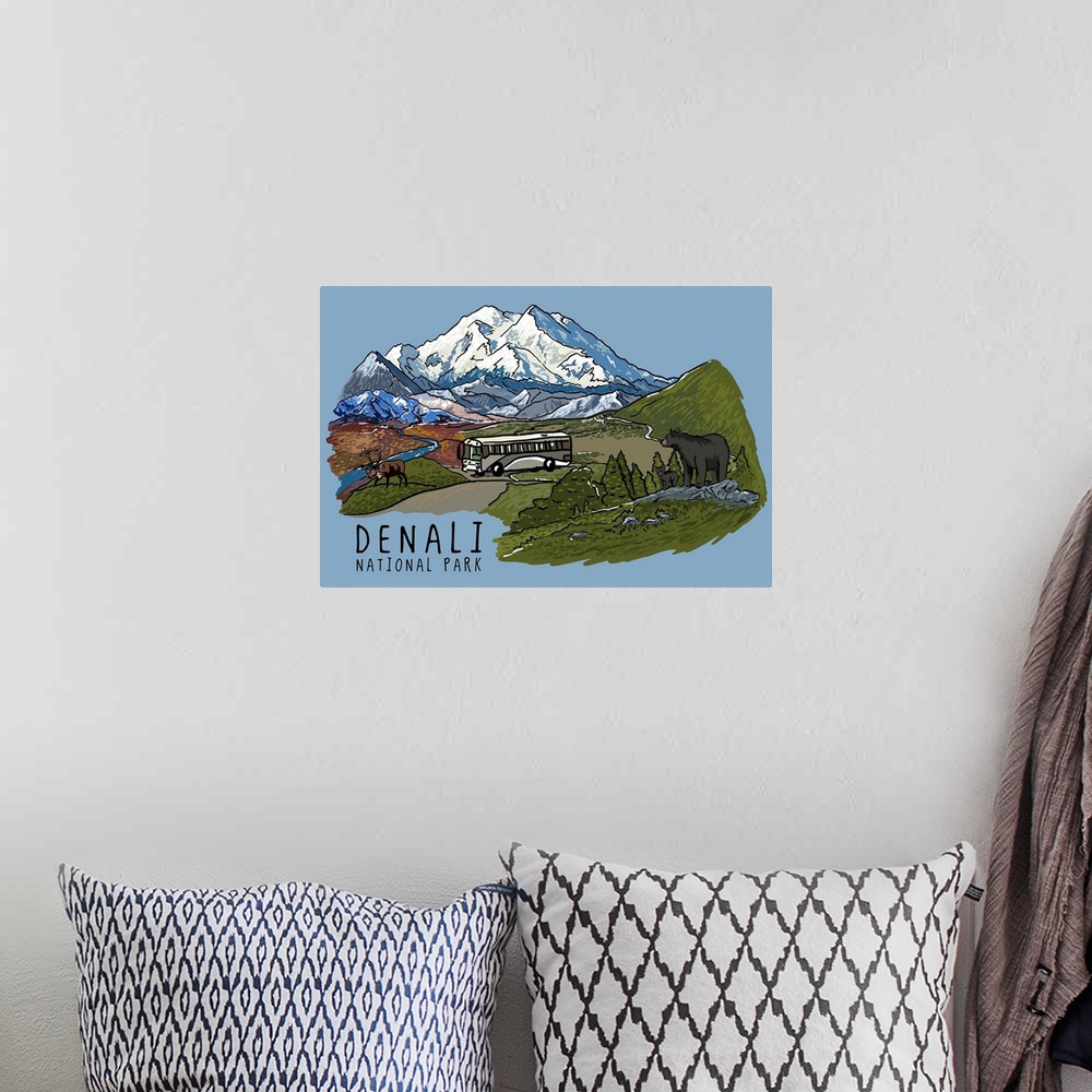 A bohemian room featuring Denali National Park and Preserve, Adventure: Retro Travel Poster