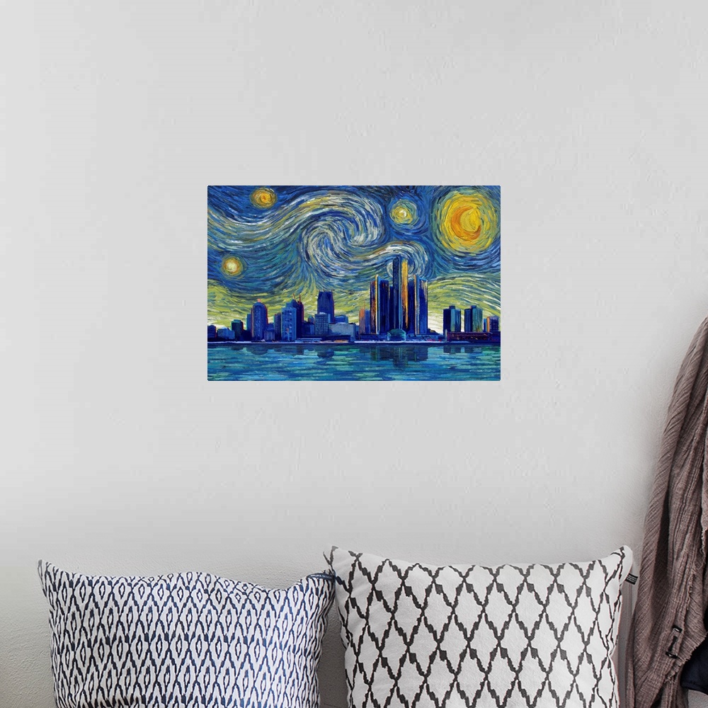 A bohemian room featuring Detroit, Michigan - Starry Night City Series