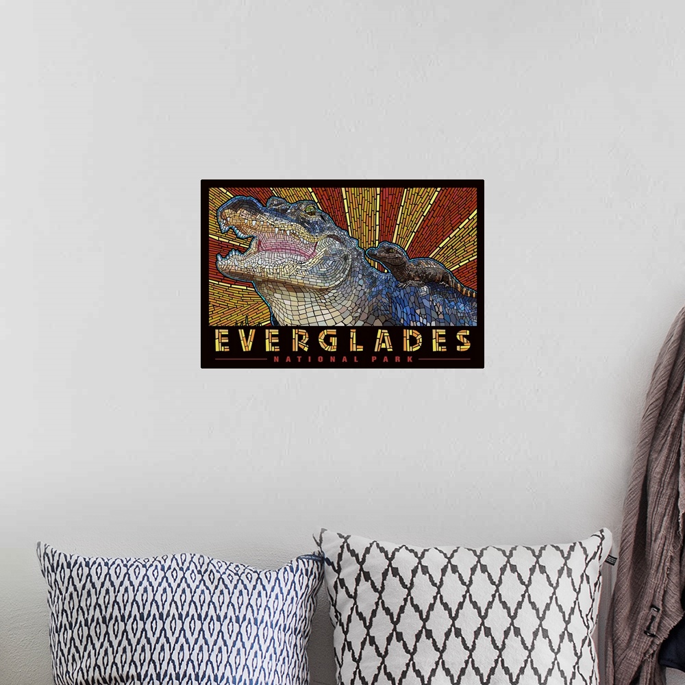 A bohemian room featuring Everglades National Park, Crocodile Mosaic: Graphic Travel Poster