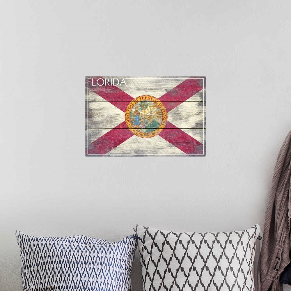 A bohemian room featuring Florida State Flag, Barnwood Painting