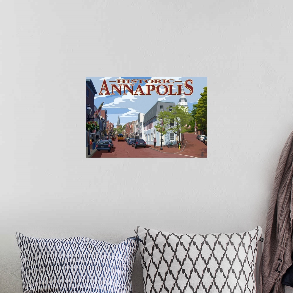 A bohemian room featuring Historic Annapolis, Maryland Street View: Retro Travel Poster