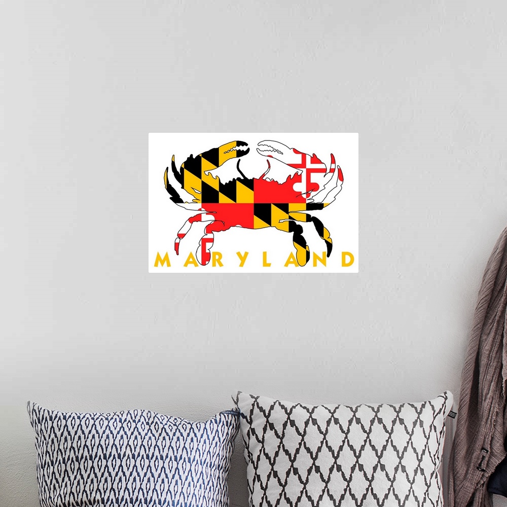 A bohemian room featuring Maryland, Crab Flag (White)