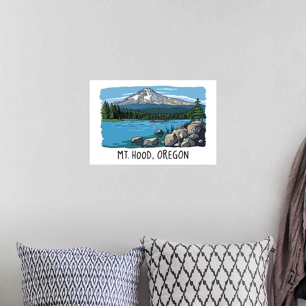 A bohemian room featuring Mount Hood, Oregon - Line Drawing