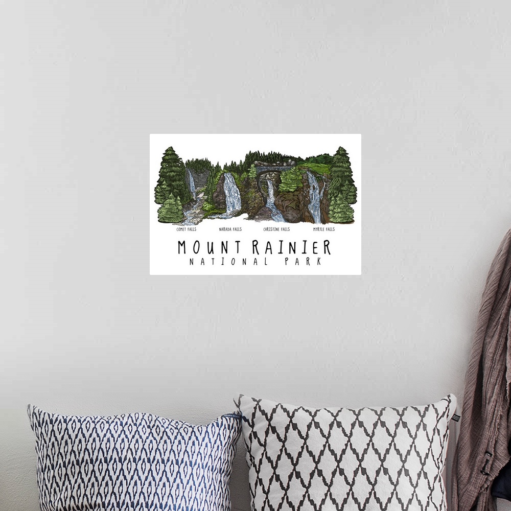 A bohemian room featuring Mount Rainier National Park - Waterfall Montage