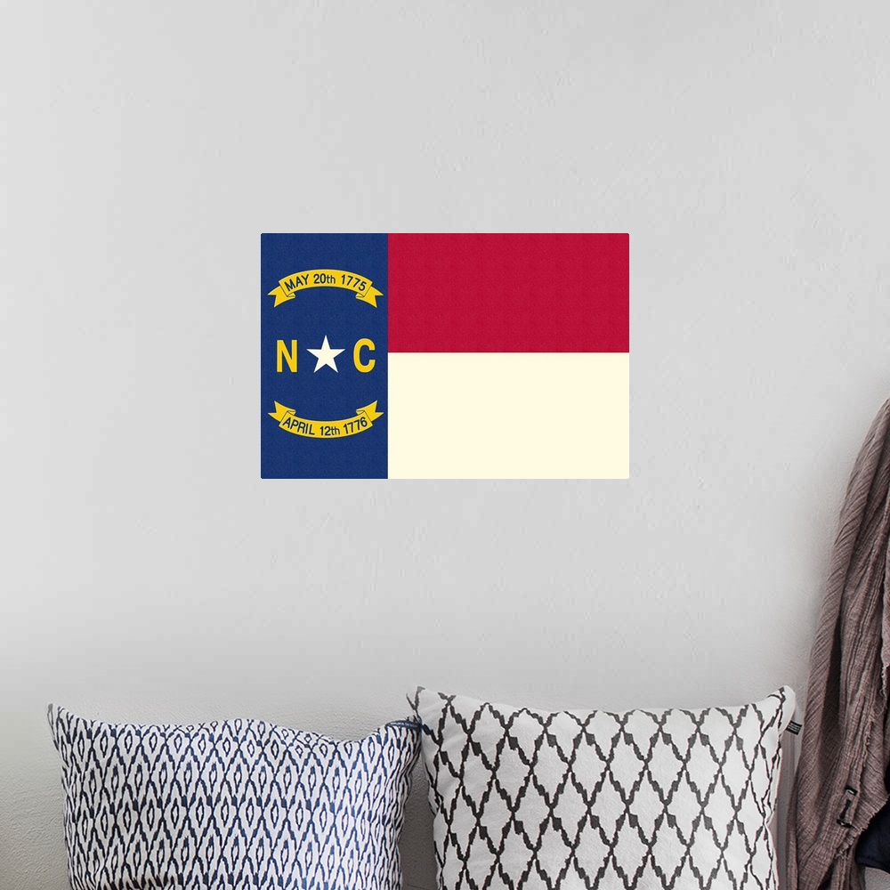 A bohemian room featuring North Carolina State Flag