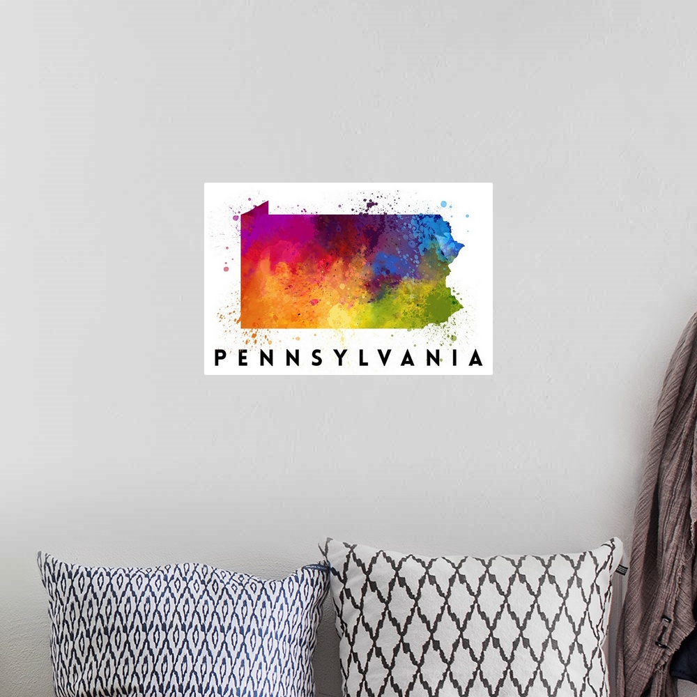 A bohemian room featuring Pennsylvania - State Abstract Watercolor