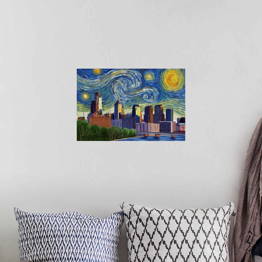 A bohemian room featuring Philadelphia, Pennsylvania - Starry Night City Series