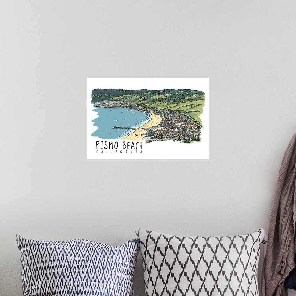 A bohemian room featuring Pismo Beach, California -  Line Drawing
