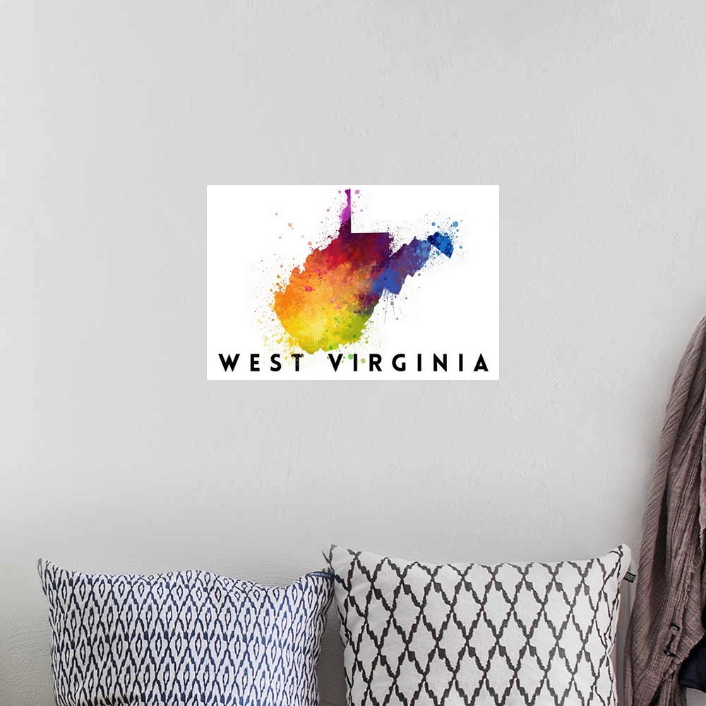 A bohemian room featuring West Virginia - State Abstract Watercolor