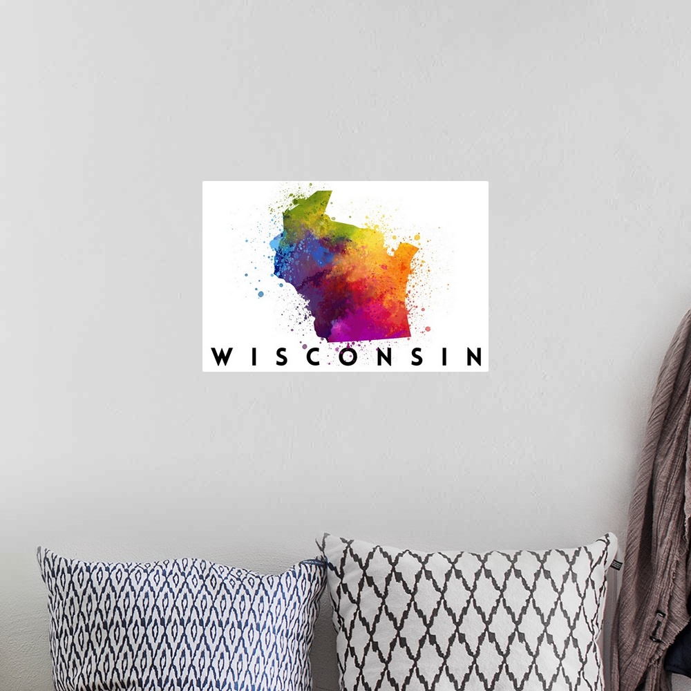 A bohemian room featuring Wisconsin - State Abstract Watercolor
