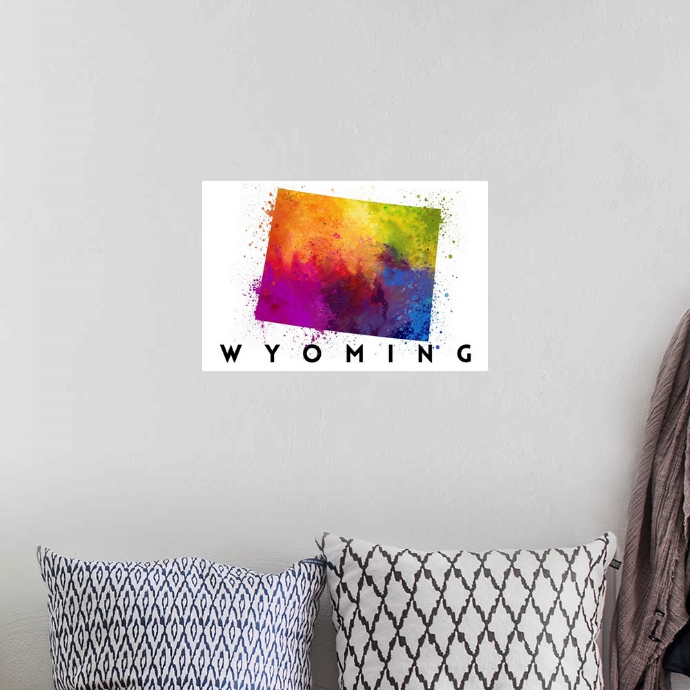 A bohemian room featuring Wyoming - State Abstract Watercolor